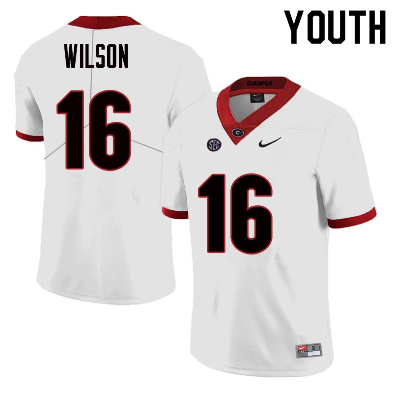 Youth Georgia Bulldogs #16 Divaad Wilson College Football Jerseys Sale-White - Click Image to Close